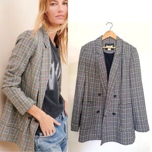 Anthropologie Maeve Blazer | Gray Plaid | Double-Breasted | Sz 2 | Relaxed